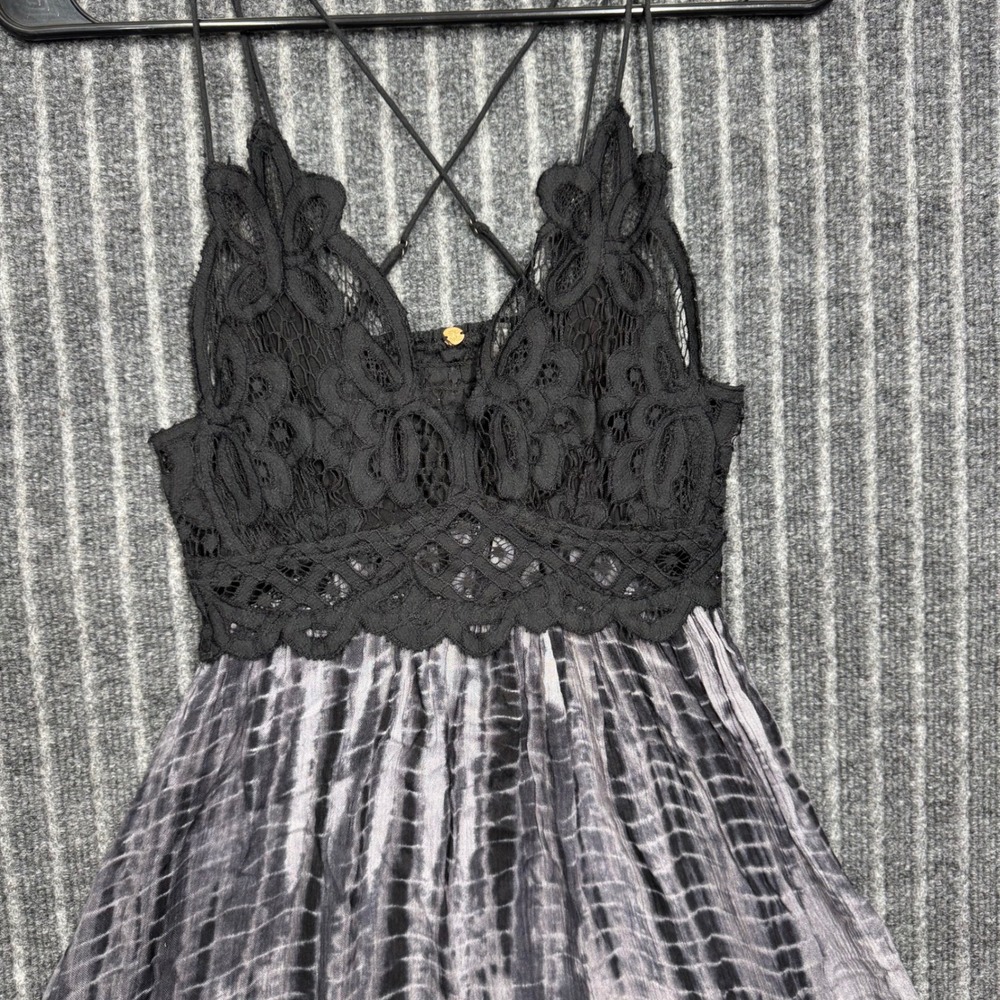 Free People FP One Womens Lace Tie Dye Mini Dress XS Black Grey Boho Ruffle
